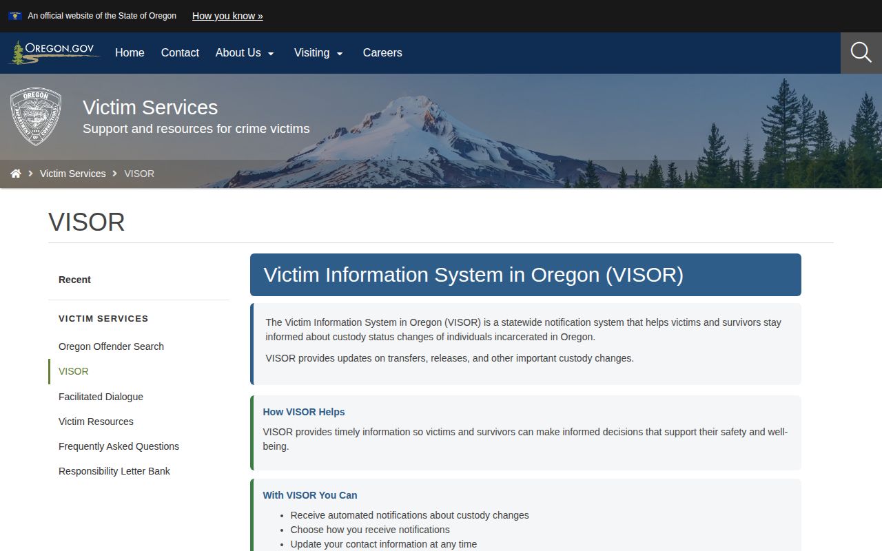 Umatilla County VINELink successor VISOR release guidance